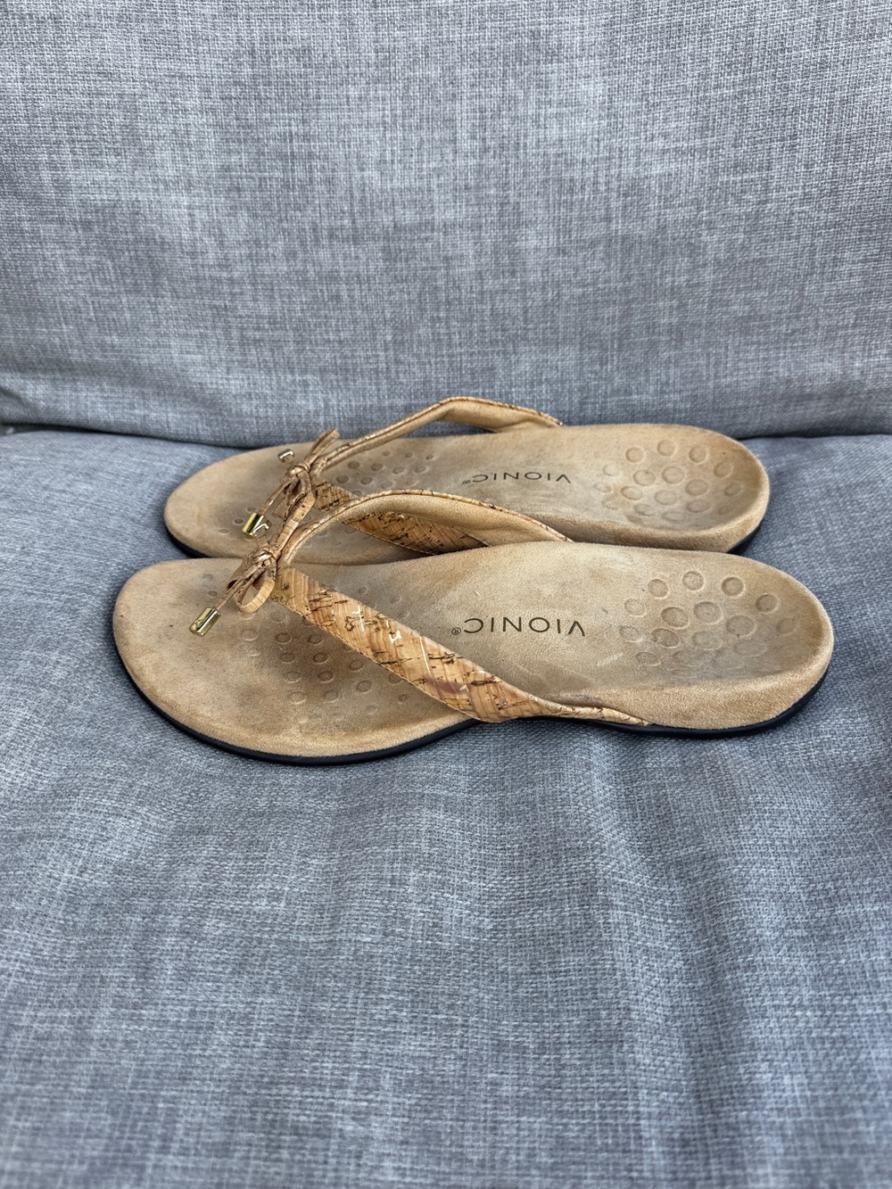 Vionic Bella Cork Bow Thong Sandals - Size 10